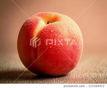 Peach with water droplets (AI-generated image) 123269432