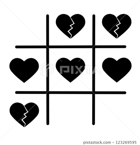 Seamless wallpaper with games. Endless pattern with a tic-tac-toe game with a broken heart. Seamless wallpaper with games. Endless pattern with a tic-tac-toe game with a broken heart. 123269595