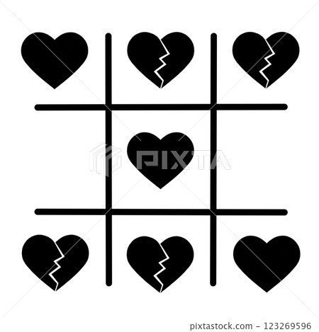 Seamless wallpaper with games. Endless pattern with a tic-tac-toe game with a broken heart. Seamless wallpaper with games. Endless pattern with a tic-tac-toe game with a broken heart. 123269596