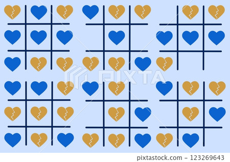Seamless wallpaper with games. Endless pattern with a tic-tac-toe game with a broken heart. Seamless wallpaper with games. Endless pattern with a tic-tac-toe game with a broken heart. 123269643