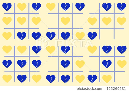 Seamless wallpaper with games. Endless pattern with a tic-tac-toe game with a broken heart. Seamless wallpaper with games. Endless pattern with a tic-tac-toe game with a broken heart. 123269681