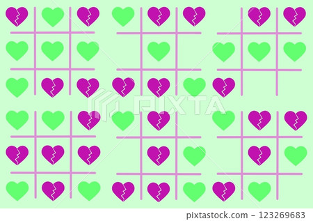Seamless wallpaper with games. Endless pattern with a tic-tac-toe game with a broken heart. 123269683
