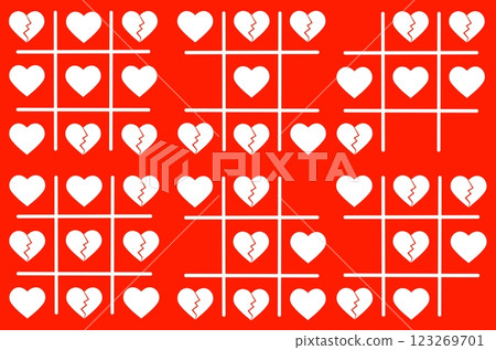 Seamless wallpaper with games. Endless pattern with a tic-tac-toe game with a broken heart. Seamless wallpaper with games. Endless pattern with a tic-tac-toe game with a broken heart. 123269701
