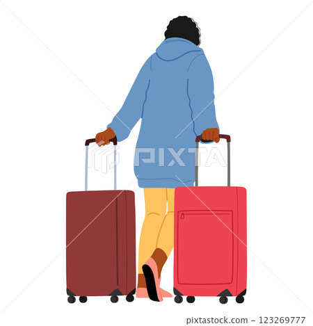 Sad woman walking with luggage suitcase leaving home feeling frustration and fatigue back view Sad woman walking with luggage suitcase leaving home feeling frustration and fatigue back view 123269777