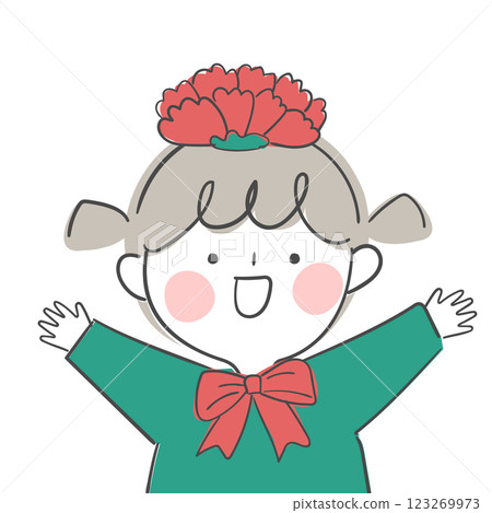 Character illustration of a child wearing a carnation flower headband Character illustration of a child wearing a carnation flower headband 123269973