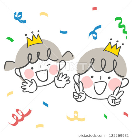 Character illustration of children wearing crowns with flower petals Character illustration of children wearing crowns with flower petals 123269981
