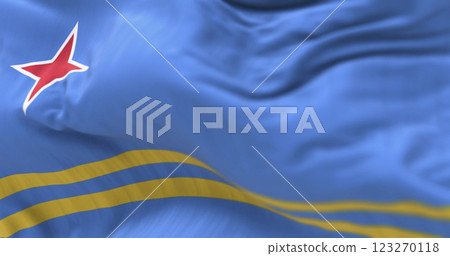 Close-up of Aruba flag waving in the wind 123270118