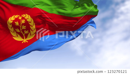 Eritrea national flag waving on a clear day Eritrea national flag waving on a clear day 123270121