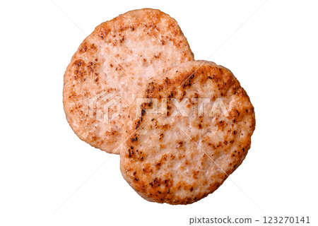Grilled chicken burger cutlet with salt, spices and herbs 123270141