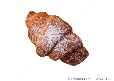 Fresh crispy sweet croissant with chocolate filling Fresh crispy sweet croissant with chocolate filling 123270199