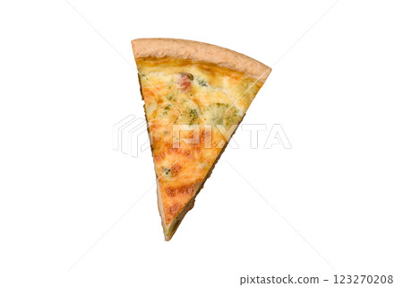 Delicious quiche with broccoli, cheese, chicken, spices and herbs Delicious quiche with broccoli, cheese, chicken, spices and herbs 123270208