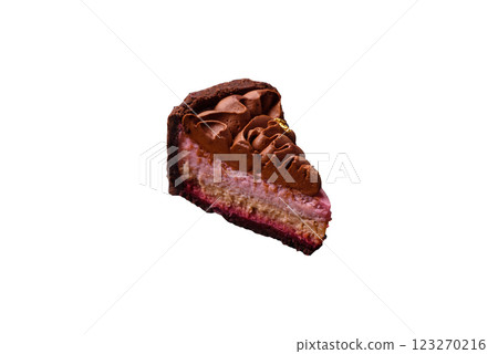 A piece of sweet cheesecake with mascarpone cheese, strawberry flavor A piece of sweet cheesecake with mascarpone cheese, strawberry flavor 123270216