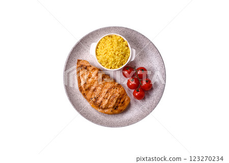 Grilled chicken fillet with salt, spices and herbs 123270234
