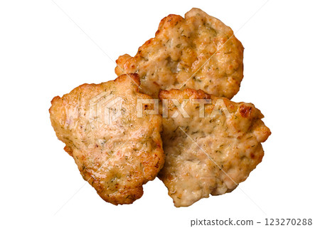 Delicious fried pork or chicken chops with salt and spices Delicious fried pork or chicken chops with salt and spices 123270288