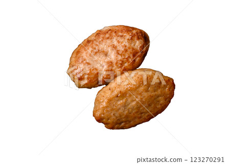 Delicious fresh fried minced fish cutlets with spices and herbs 123270291