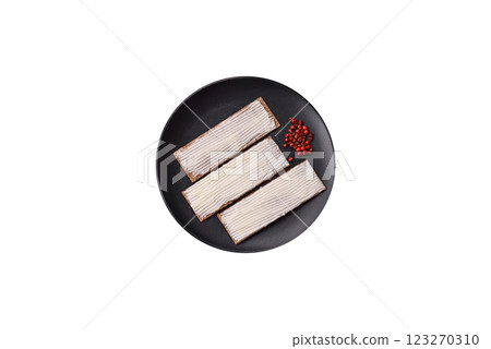 Rectangular whole grain crisp bread with cream cheese Rectangular whole grain crisp bread with cream cheese 123270310