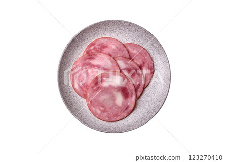 Ham cut into slices with salt and spices 123270410