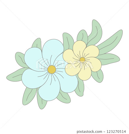 Delicate pastel blue and yellow flowers, isolated on a transparent background. Hand drawing for spring or Easter greeting cards. Vector illustration. PNG Delicate pastel blue and yellow flowers, isolated on a transparent background. Hand drawing for spring or Easter greeting cards. Vector illustration. PNG 123270514