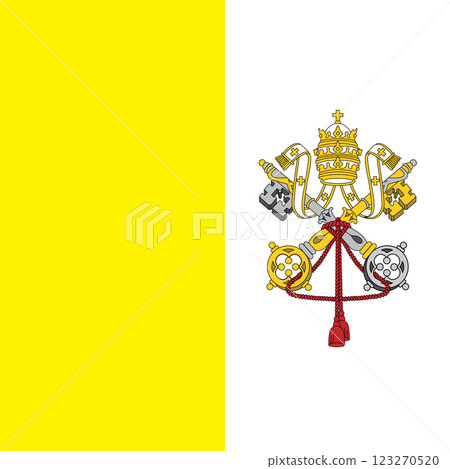 Official national flag of Vatican City State. High-resolution vector illustration of the official Vatican flag with Papal symbols and distinctive yellow and white colors 123270520