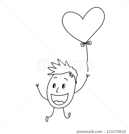 Cute character. Doddle illustration of a child with heart-shaped balloon. Cute character. Doddle illustration of a child with heart-shaped balloon. 123270616