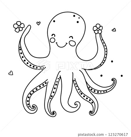 Funny happy octopus vector illustration. Funny happy octopus vector illustration. 123270617