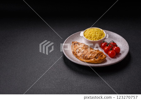 Grilled chicken fillet with salt, spices and herbs 123270757