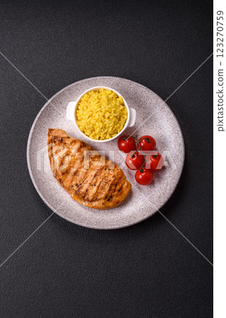 Grilled chicken fillet with salt, spices and herbs Grilled chicken fillet with salt, spices and herbs 123270759