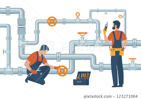 Professional workers service pipelines. Repair and maintenance of utility lines 123271004