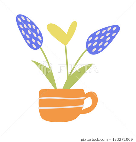 Vector illustration with a flower arrangement and a heart in a tea mug. Hand-drawn elements for postcards, covers, and banner templates. Happy Mothers Day greeting card with flowers in a cup Vector illustration with a flower arrangement and a heart in a tea mug. Hand-drawn elements for postcards, covers, and banner templates. Happy Mothers Day greeting card with flowers in a cup 123271009