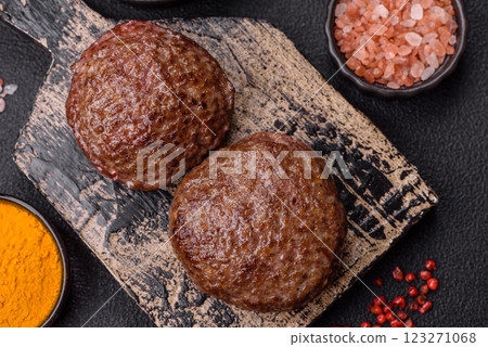Beef burger patties with salt, spices and herbs 123271068