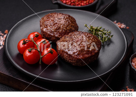 Beef burger patties with salt, spices and herbs Beef burger patties with salt, spices and herbs 123271091