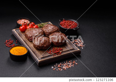Beef burger patties with salt, spices and herbs Beef burger patties with salt, spices and herbs 123271106