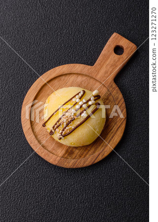 Delicious colorful asian mochi sweets with rice dough shell and fruit filling 123271270