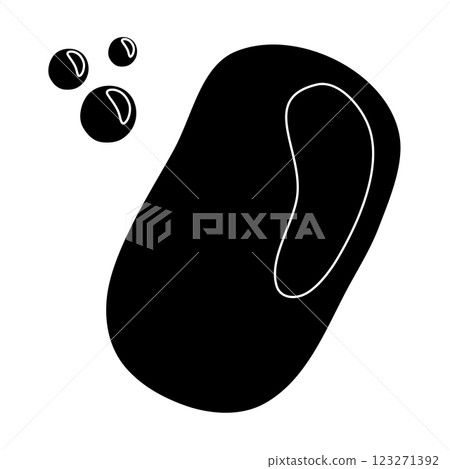 Black silhouette of solid hand cleaning soap bar with bubbles, glyph icon flat vector 123271392