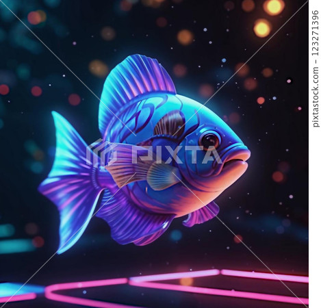 Fish in neon color. Beautiful fauna of the aukarium world. Fish in neon style. Fish in neon color. Beautiful fauna of the aukarium world. Fish in neon style. 123271396