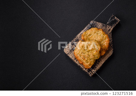 Delicious fried pork or chicken chops breaded with salt and spices 123271516