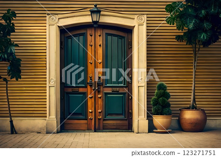 Blue old vintage wooden victorian european front door or back door and a window as a backdrop or background design element. Blue old vintage wooden victorian european front door or back door and a window as a backdrop or background design element. 123271751