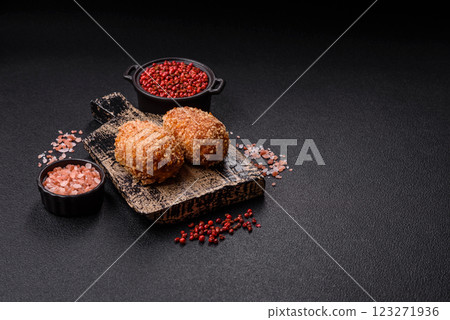 Delicious fresh cutlet or meatball Kiev style with filling 123271936