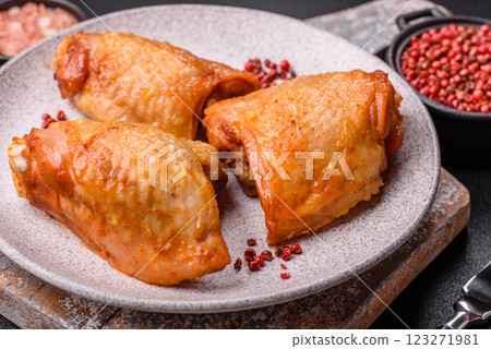 Chicken thighs fried with salt, spices and herbs Chicken thighs fried with salt, spices and herbs 123271981