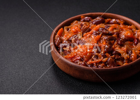 Vegan or vegetarian stew with red beans, onions and carrots or lobio Vegan or vegetarian stew with red beans, onions and carrots or lobio 123272001