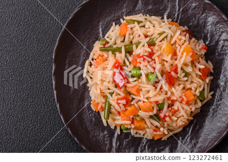 Boiled rice with vegetables, salt and spices 123272461