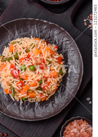 Boiled rice with vegetables, salt and spices 123272465