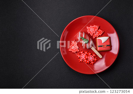 Natural popsicle ice cream on a stick in the style and colors of Christmas Natural popsicle ice cream on a stick in the style and colors of Christmas 123273054