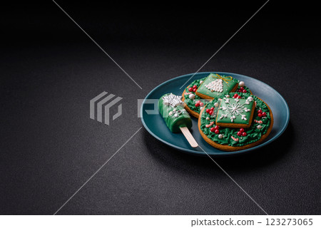 Natural popsicle ice cream on a stick in the style and colors of Christmas Natural popsicle ice cream on a stick in the style and colors of Christmas 123273065