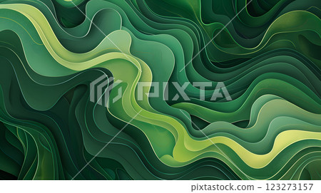 Vibrant green abstract waves in a fluid art pattern suitable for backgrounds, design elements, and modern art. It is visually captivating and stylish, perfect for creative projects 123273157