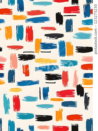 This vibrant abstract background features colorful brush strokes in red, blue, yellow, black, and peach on an offwhite backdrop, creating a dynamic and expressive artistic design This vibrant abstract background features colorful brush strokes in red, blue, yellow, black, and peach on an offwhite backdrop, creating a dynamic and expressive artistic design 123273230