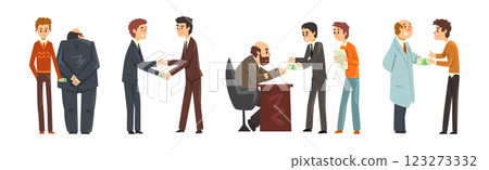 Business People Character Taking Cash Bribe Vector Set Business People Character Taking Cash Bribe Vector Set 123273332