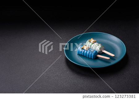 Natural popsicle ice cream on a stick in the style of Christmas 123273381