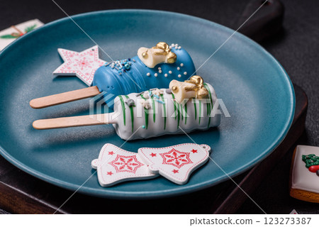 Natural popsicle ice cream on a stick in the style of Christmas 123273387