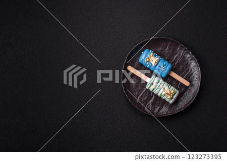 Natural popsicle ice cream on a stick in the style of Christmas 123273395